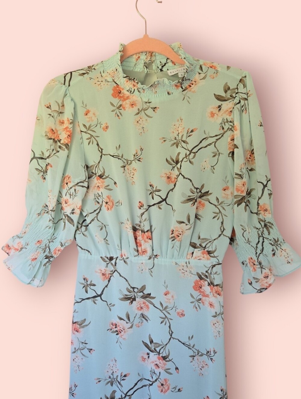 Baltic Born Marie Mock Neck Micro Floral Maxi Dress Sage Size S - Picture 4 of 8